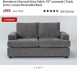 Bonaterra Charcoal Grey Fabric 70" Loveseat