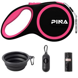 PINA Retractable Dog Leash, 26ft Dog Leash for Small Medium Large Dogs Up to 110lbs, 360° Tangle-Free Strong Reflective Nylon Tape, with Anti-Slip Han