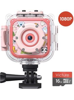 Kids Camera Waterproof 1080p Full HD Video Camcorders Sports Action Digital Camera with 16GB SD Card for Girls Boys Birthday Gifts Toys