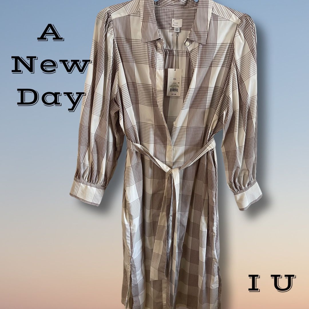 A New Day Plaid Shirt Dress-2X