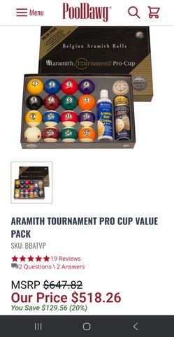 Aramith billiards ball set, Pro  cup edition.