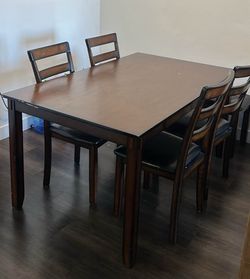 4 chair + bench wood dining set