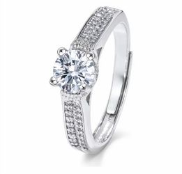 Women's Adjustable-Opening 4-Prong Open Diamond Ring with Side Stones - Crystal-Accented Costume Jewelry, Ring Stack Compatible, Gift-Ready for Annive