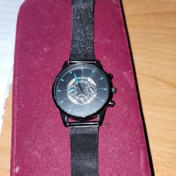 Black And Blue Faced Geneva Watch With Nylon Band