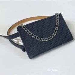 BRAND NEW MICHAEL KORS BLACK AND SILVER CHAIN BELT BAG SIZE M NWT