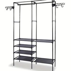 1pc Metal Garment Rack, Shoe Clothing Organizer Shelves, Freestanding Multifunctional Clothes
