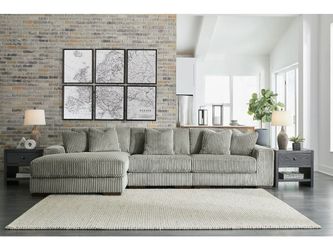 Large 3-Piece Modular Sectional with Chaise in Soft, Warm Neutral Fabric