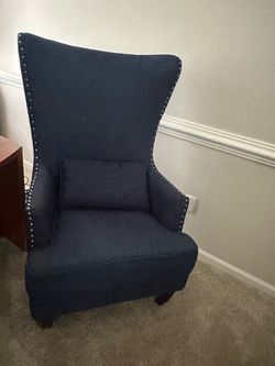 Navy Blue Wingback Accent Chair with Nailhead Trimu