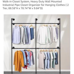 Industrial Pipe Clothing Rack Metal, Minimalist Closet System, Heavy Duty Wall Mounted Industrial Pipe Closet Organizer for Hanging Clothes 