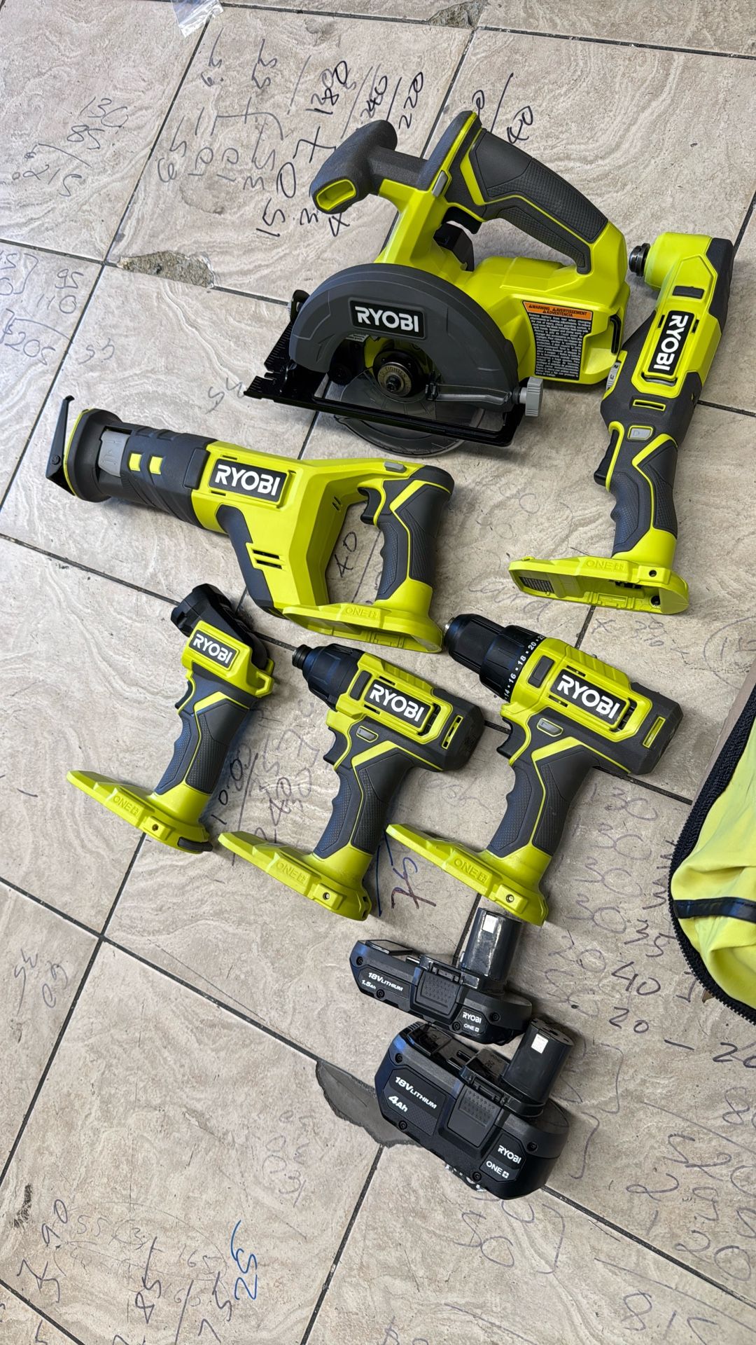 Ryobi Combo Piece Tool Kit Drill Impact Circular Saw Multi Tool