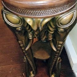 Wooden And Leather Elephant Table