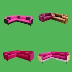 New 7x9ft SECTIONAL COUCHES, PINK LEATHER, Velvet PINK, DUSTY ROSE, ORANGE AND PINK FABRIC Two Tones Set/ More Color FABRIC Available