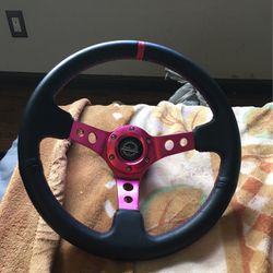 NRG 350mm Deep Dish Steering Wheel Metallic Pink With Purple Ding Hub!
