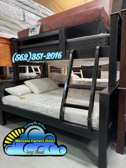 Twin over full black bunk bed with mattresses colchones camas nuevas
