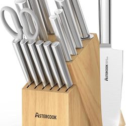 Astercook Knife Set, 15 Pieces Chef Knife Set with Block for Kitchen