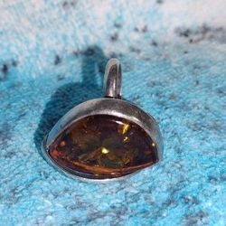 925 Signed Sterling Silver Amber Ring Deco 7.95 Gr 100% Size 7 Authentic