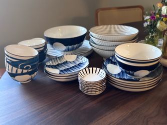 Blue & White Asian-Inspired Dinnerware Set + Ramen Bowls