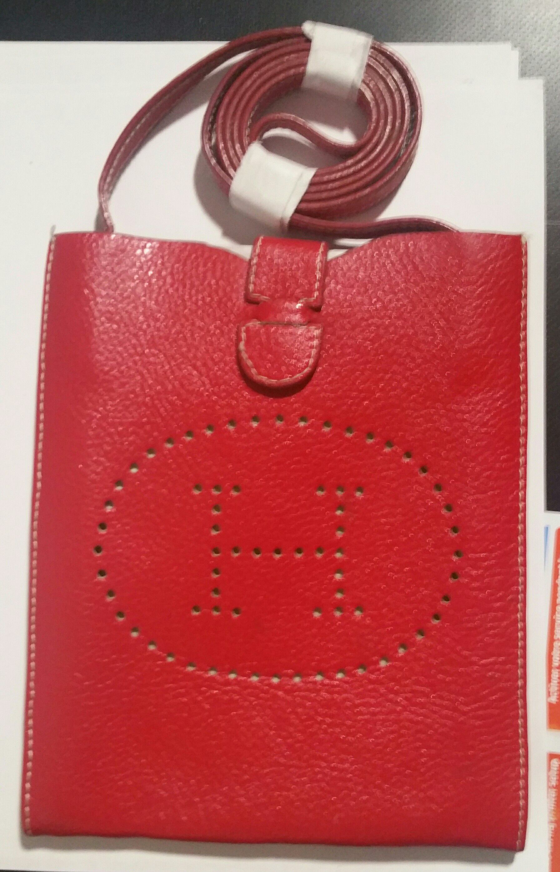 New Red Leather H Evelyne Crossbody Bag Purse