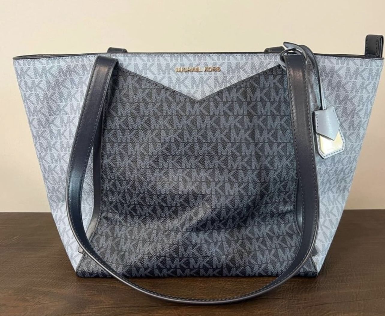 Auth Michael Kors Whitney Top Zip Tote Bag in Blue Canvas