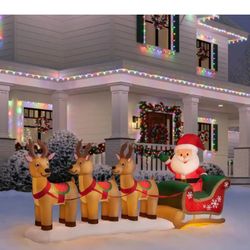 Holiday Outdoor Yard Decor Santa Sleigh Inflatable Set