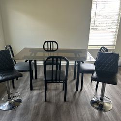 Dining Table Set Glass With 2 Bar Stool