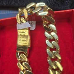 14k Yelllow Gold 13mm Mens Cuban Link Bracelet 