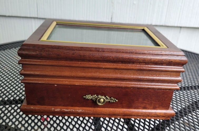 Wood Jewelry Box Vintage with drawer mirror
