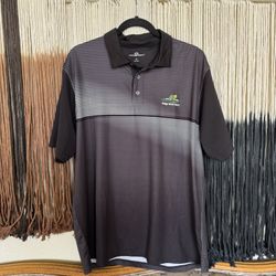 Black and white Vansport Kings River Golf and Country Club 2022 Men’s Invitational striped golf polo