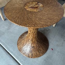 Vintage Boho Coconut Shell Pedestal Dining Table