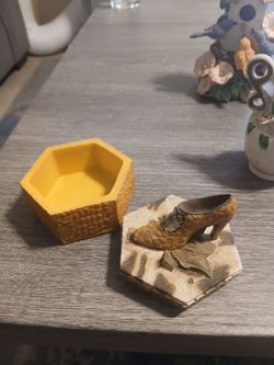 Vintage Miniature Shoe Hexagon Trinket Box - Victorian Style