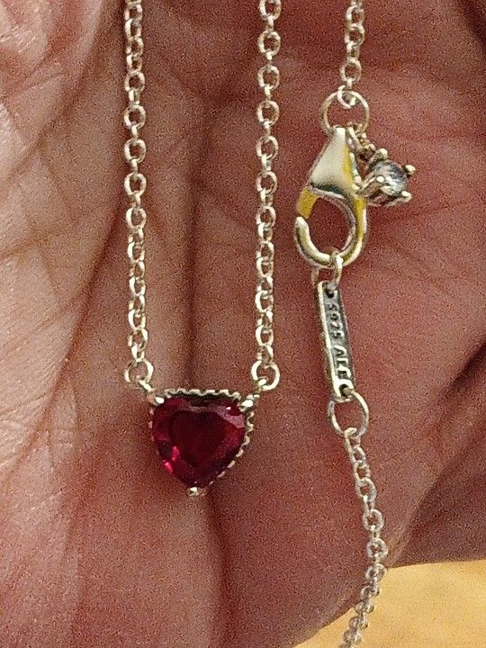 Pandora Authentic Brand New Sterling Silver Beautiful Red Heart Collier Adjustable Necklace 19.5 Inch 2 Available Firm 