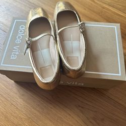 Dolce Vita Distressed Leather Ballet Flats (gold)