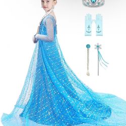 Girls Princess Dress Elsa Costume Sequin Birthday Party Dress Up Girls 1-2 /  7-8 Years