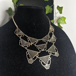✨ Gold Tone Geometric Bib Statement Necklace | Art Deco Style ✨