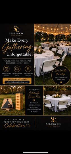 Tables, chairs and yard games