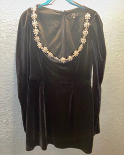 Lulus Black Velvet Mini Dress with Jewel Trim
