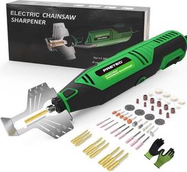 new Electric Chainsaw Sharpener Kit, Multi-Purpose Rotary Tool Kit - Chain Saw Sharpener Tool with 54PCS Accessories Angle Attachment Sharpening Wheel