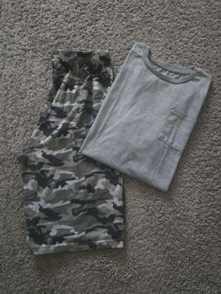 Gray T-Shirt and Camo PJ Shorts Set