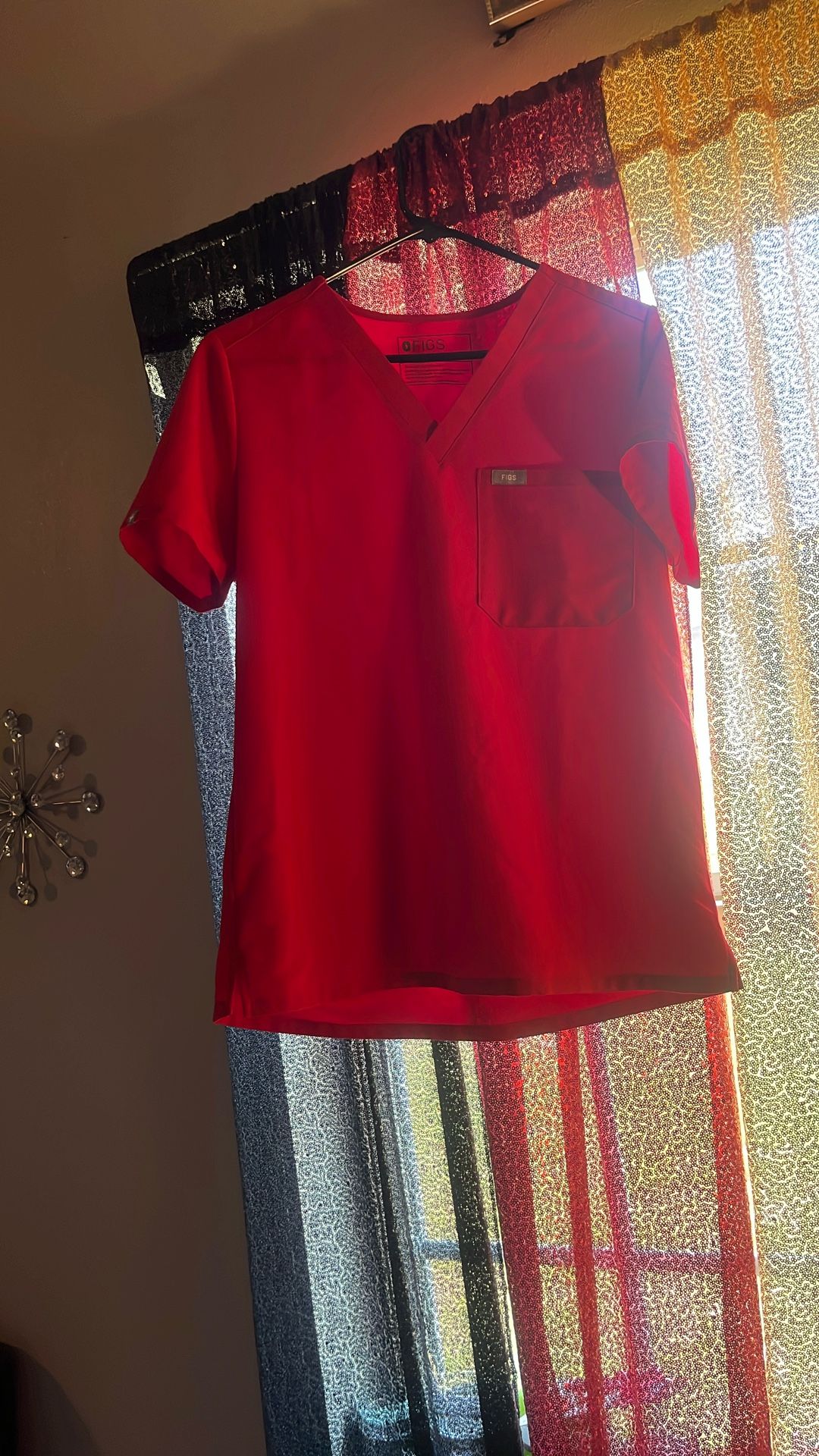 Figs Red Scrub Uniform Top