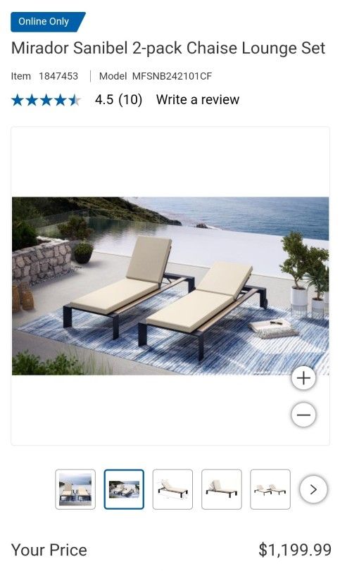 Mirador Sanibel 2-pack Chaise Lounge Set $800