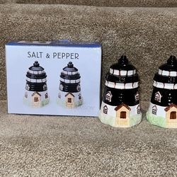 Lighthouses Ceramic Salt and Pepper Shaker Set Nautical Beach Themed