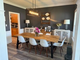Ikea SKOGSTA dining table & 8 dining chairs