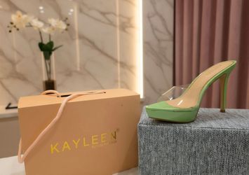 Kayleen By Los Anheles Green Clear Strap Platform Heels