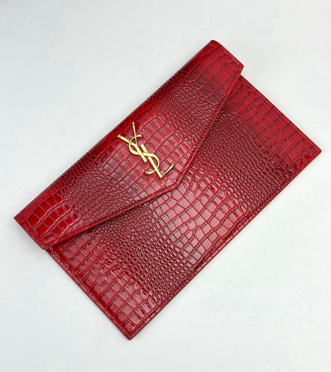 Pouch in Croc-Embossed Leather Clutch