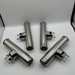 (4 Pieces) 1" to 1-1/4" Rail Mount Clamp-on Fishing Rod Holder, Stainless Steel (4K9)