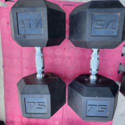 Rubber 75 lb dumbbells