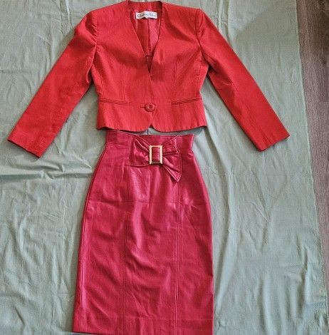 VNDS Women's Christian Dior 2-piece Set Leather Corduroy Skirt Suit Size S