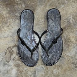 MICHAEL Michael Kors Metallic Silver Logo Thong Sandal Charm Women 