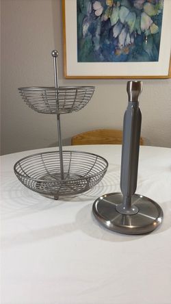 2-Tier Wire Fruit Basket and Paper Towel Holder Set