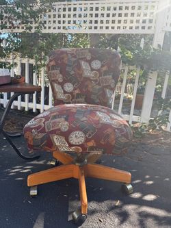 Upholstered Rolling Office Chair Wood Base
